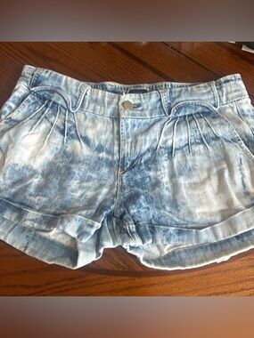 Washed Blue Denim Women's Shorts - Casual Tie-Dye Look